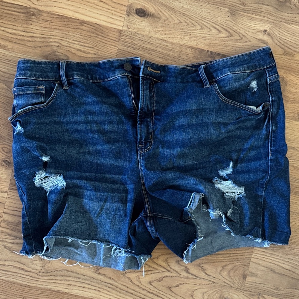 Old Navy High Rise Secret Slim Pockets Blue Distressed Jean Shorts